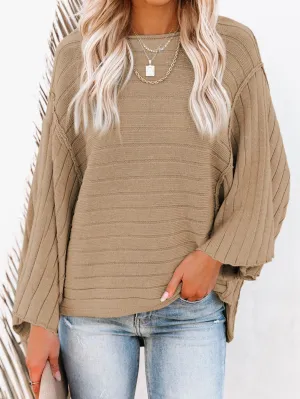 Brown Ribbed Knit Dolman Sleeve Top with Exposed Seams