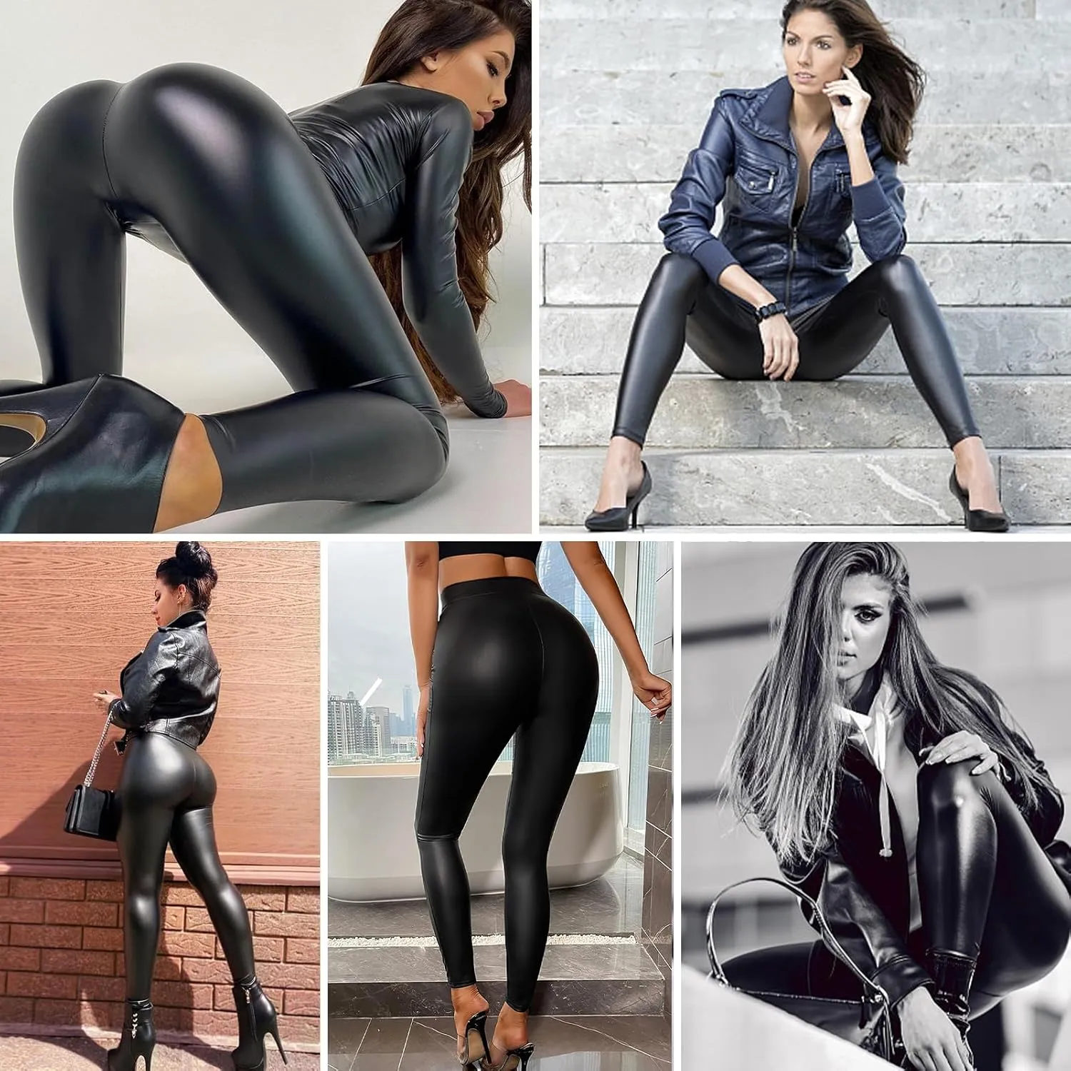 Buauty Women's Faux Leather Leggings Tummy Control, High Waist Pants Leggings Depot, PU Stretchy Pleather Pants Yoga Tights