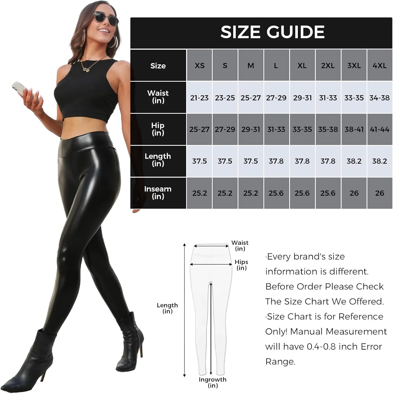 Buauty Women's Faux Leather Leggings Tummy Control, High Waist Pants Leggings Depot, PU Stretchy Pleather Pants Yoga Tights