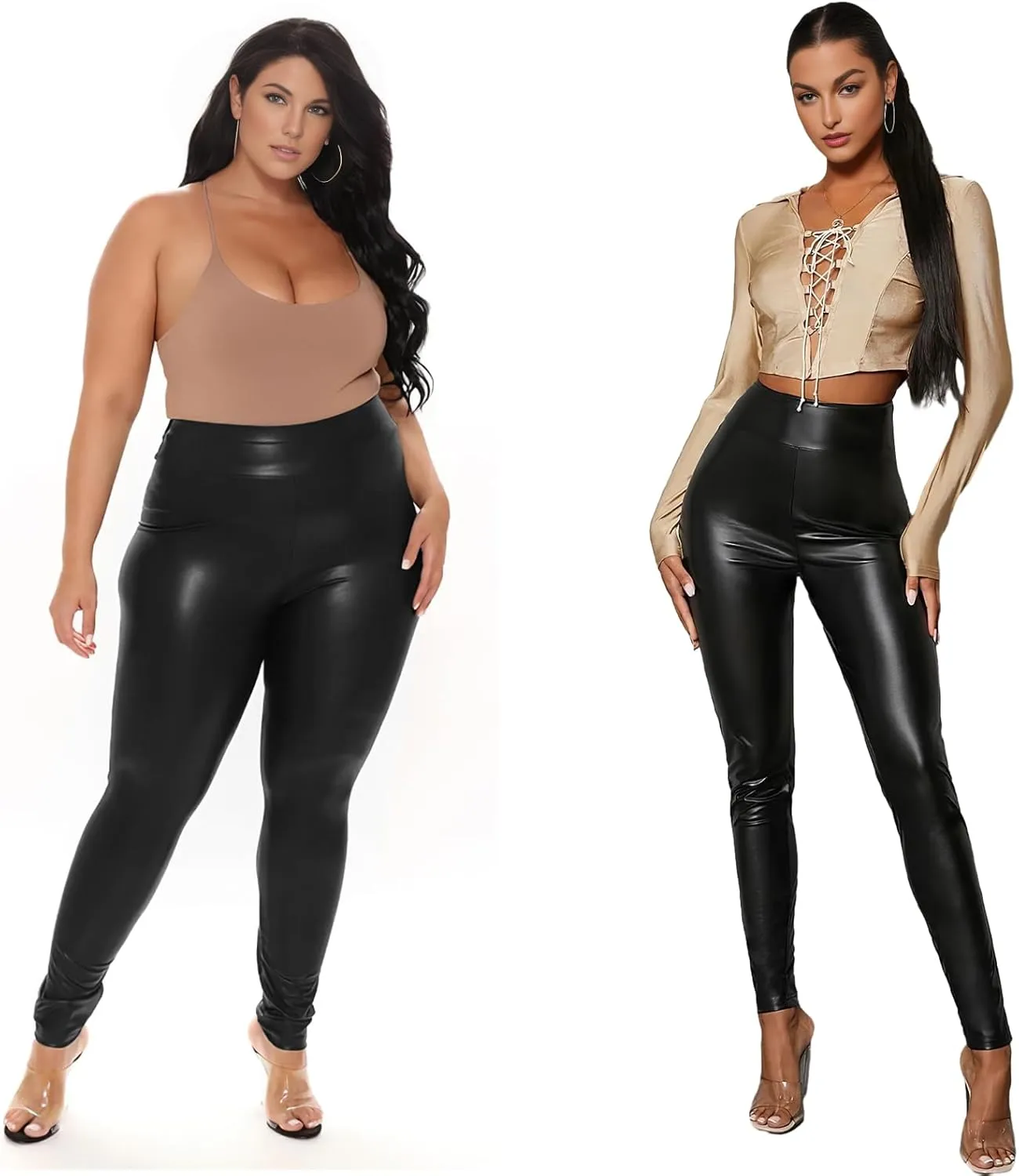 Buauty Women's Faux Leather Leggings Tummy Control, High Waist Pants Leggings Depot, PU Stretchy Pleather Pants Yoga Tights