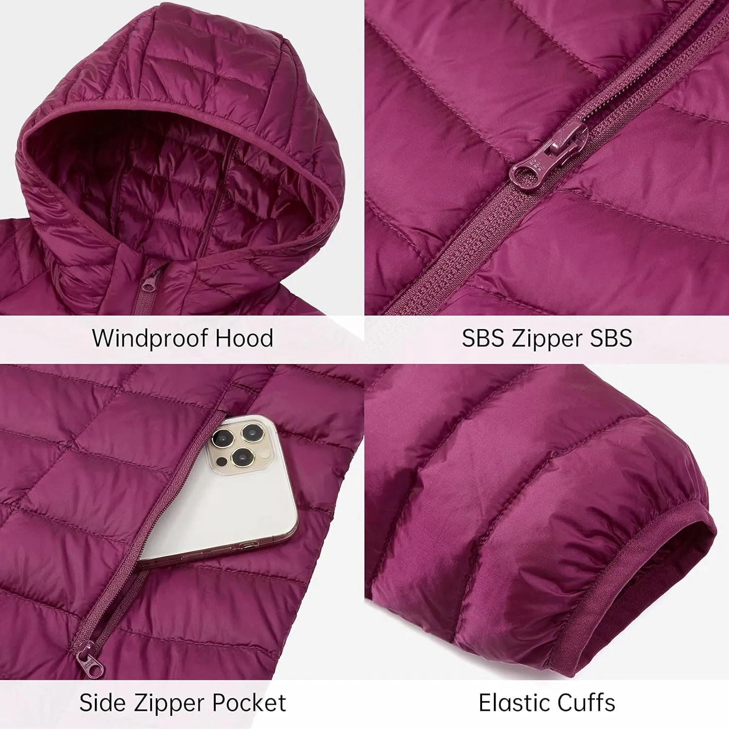 CAMELSPORTS Women's Down Jacket Hooded Winter Light Weight Short Puffer Coats Packable Warm Windproof Ladies Parka