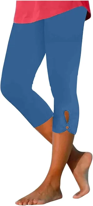 Capri Leggings for Women High Waisted Yoga Capri Pants Stretchy Lounge Pants Solid Color Capri Leggings Pajama Capri