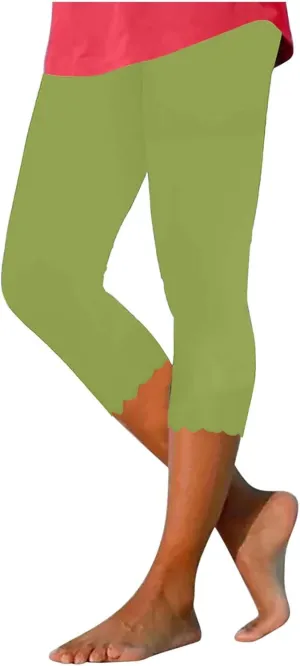Capri Leggings for Women High Waisted Yoga Capri Pants Stretchy Lounge Pants Solid Color Capri Leggings Pajama Capri