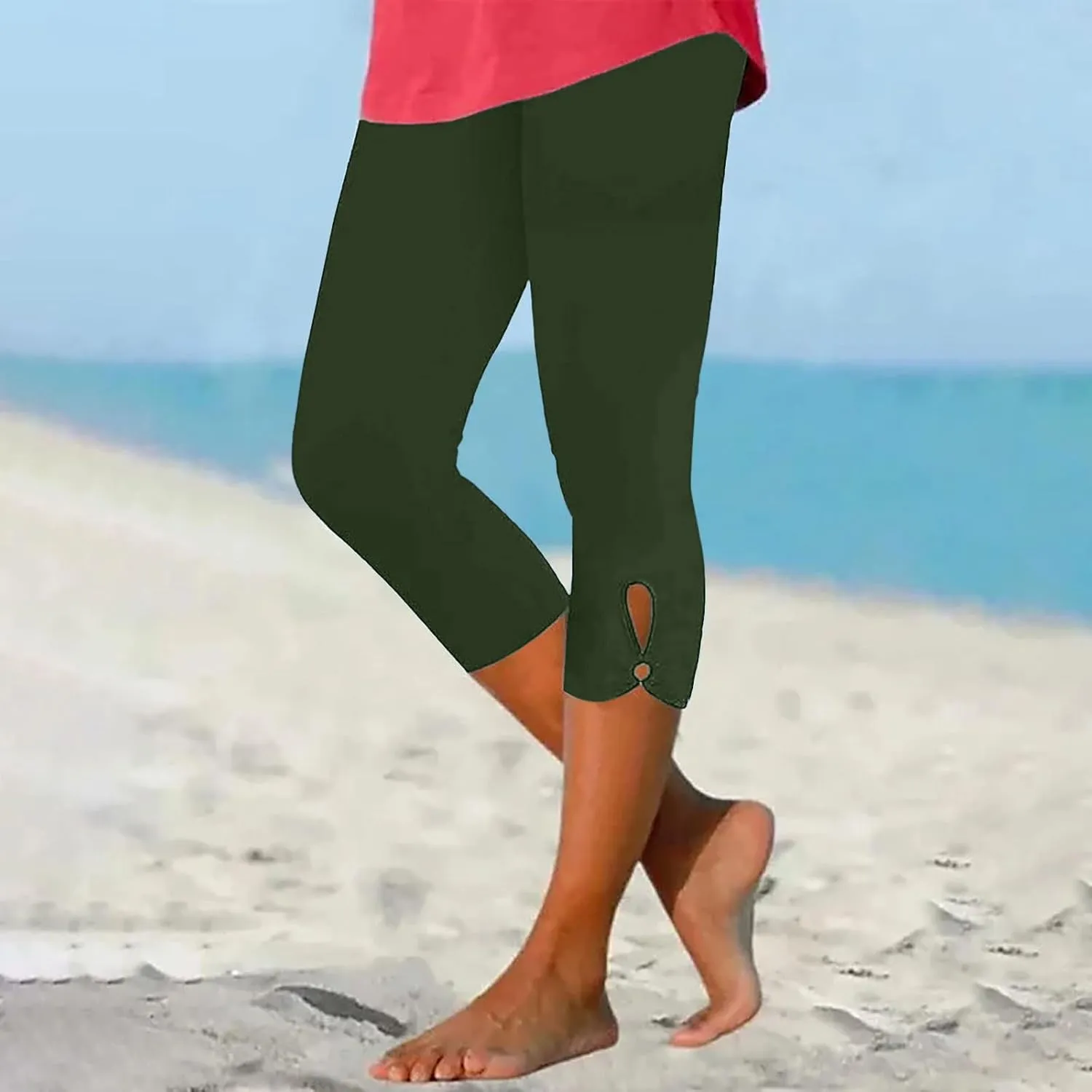 Capri Leggings for Women Tummy Control High Waisted Yoga Pants Comfy Stretchy Leggings Summer Plus Size Workout Pants