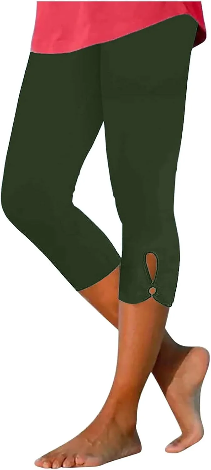Capri Leggings for Women Tummy Control High Waisted Yoga Pants Comfy Stretchy Leggings Summer Plus Size Workout Pants