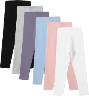 Chicuo 6 Pack Leggings for Girls Soft Comfortable Leggings for Kids Full Length Stretchy Toddler Pants