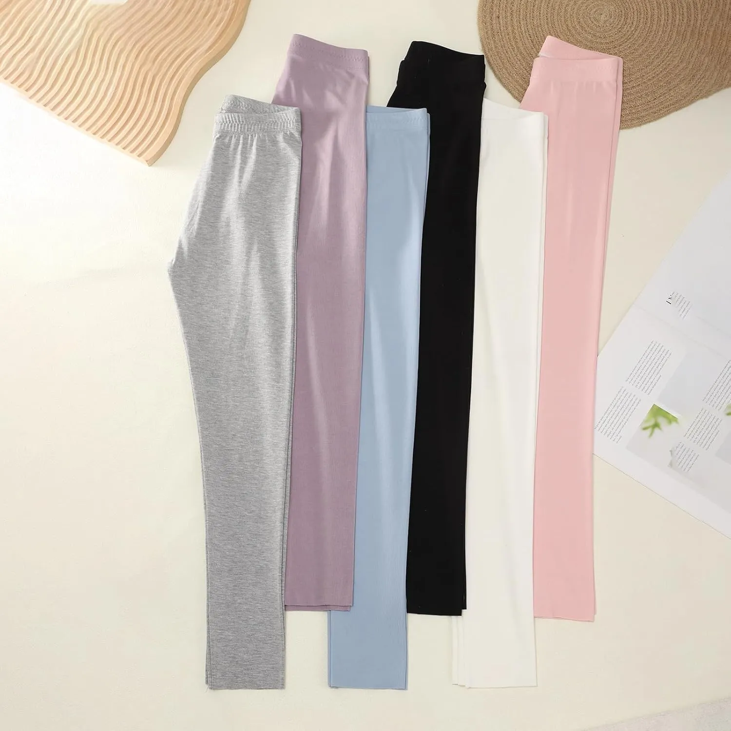 Chicuo 6 Pack Leggings for Girls Soft Comfortable Leggings for Kids Full Length Stretchy Toddler Pants