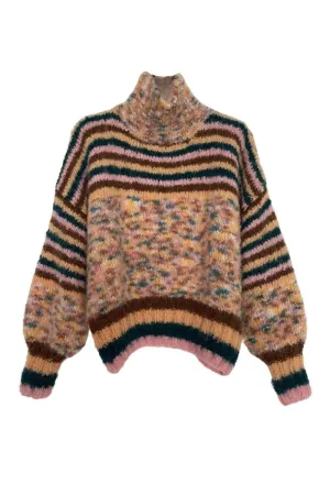 CHOCO DOUDOU STRIPES MOCK NECK SWEATER