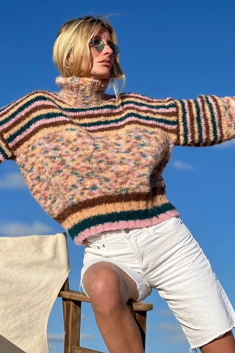 CHOCO DOUDOU STRIPES MOCK NECK SWEATER