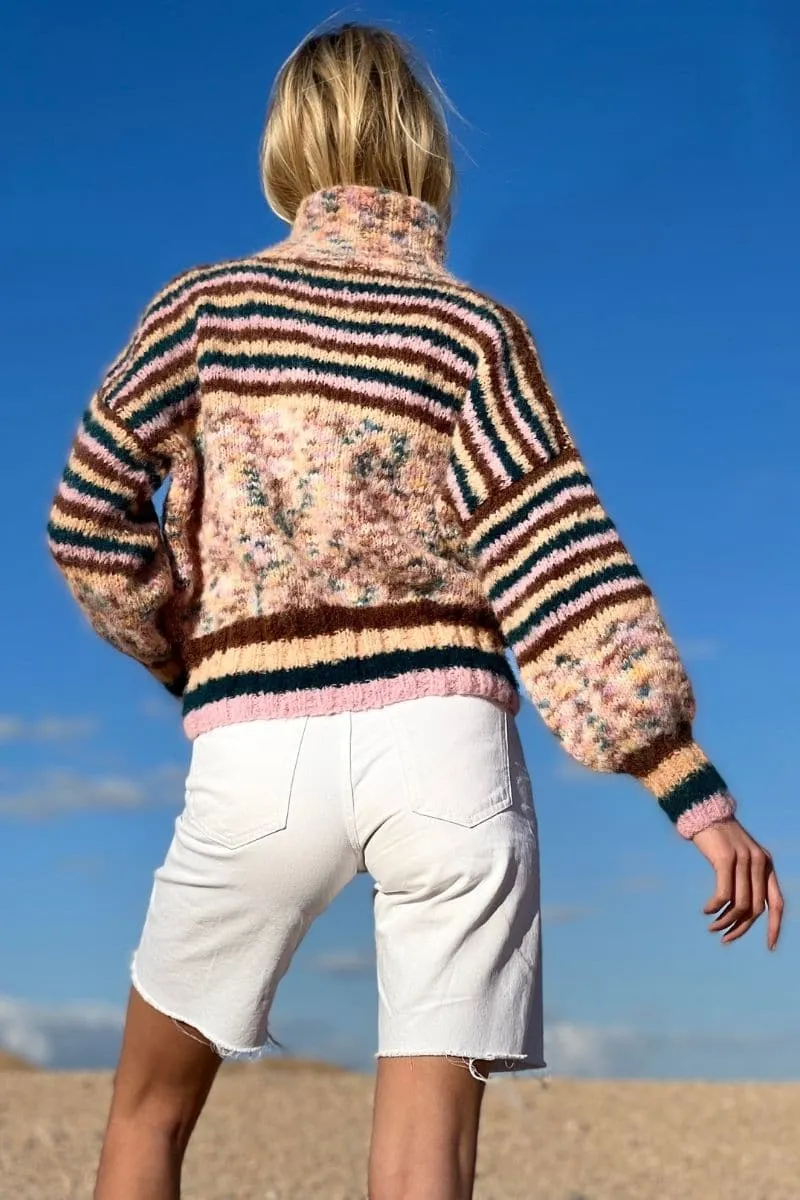 CHOCO DOUDOU STRIPES MOCK NECK SWEATER