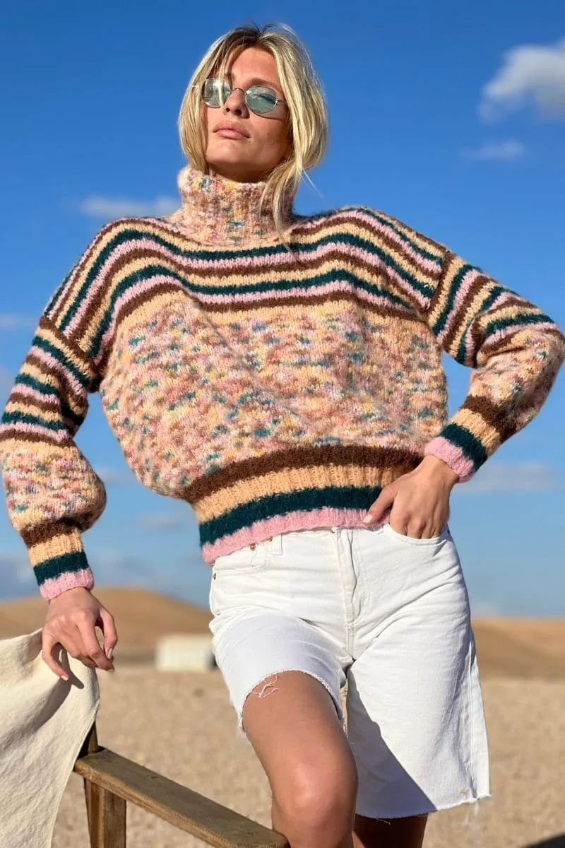 CHOCO DOUDOU STRIPES MOCK NECK SWEATER