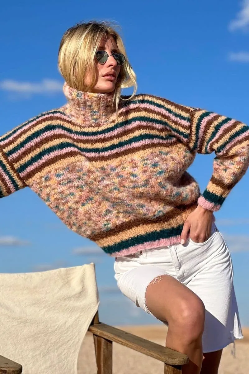 CHOCO DOUDOU STRIPES MOCK NECK SWEATER