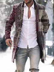 Contrast Pattern Patchwork Plaid Print Mid-Length  Coat