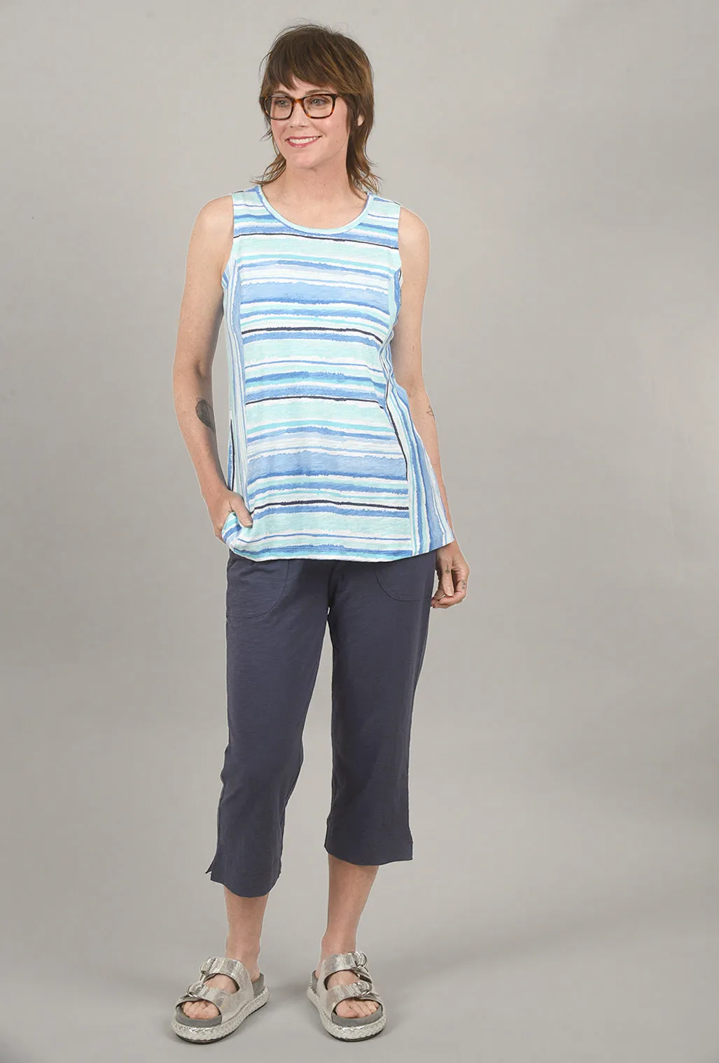 Cotton Slub Pocket Capri, Navy