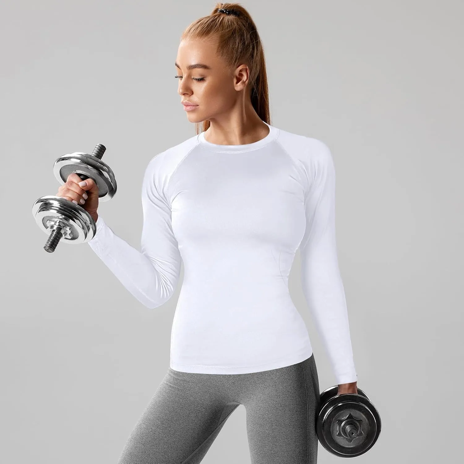 Coume 4 Pack Women's Compression Long Sleeve Shirts Crew Neck Workout Tops Quick Dry Gym Running Athletic Sports Underscrubs