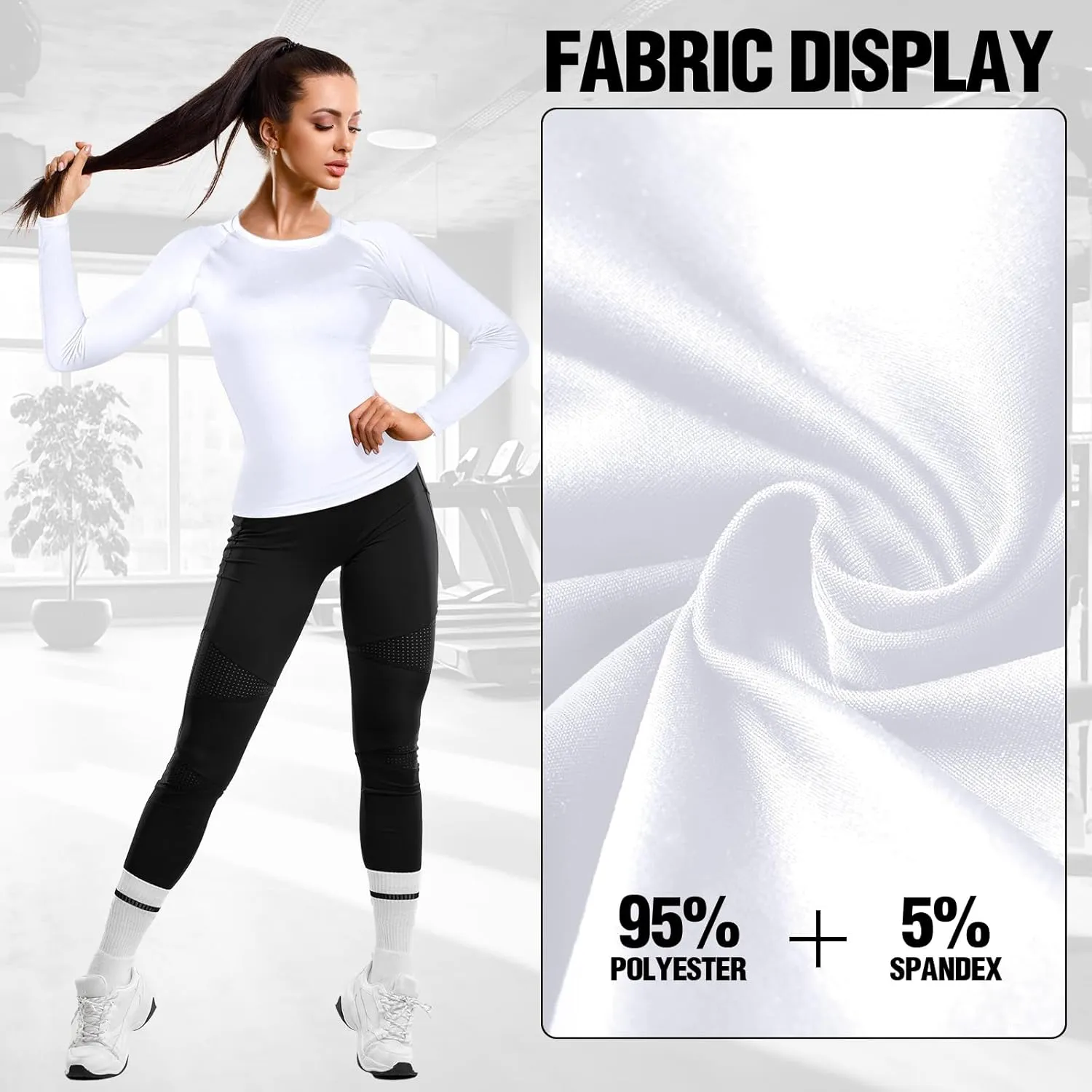 Coume 4 Pack Women's Compression Long Sleeve Shirts Crew Neck Workout Tops Quick Dry Gym Running Athletic Sports Underscrubs