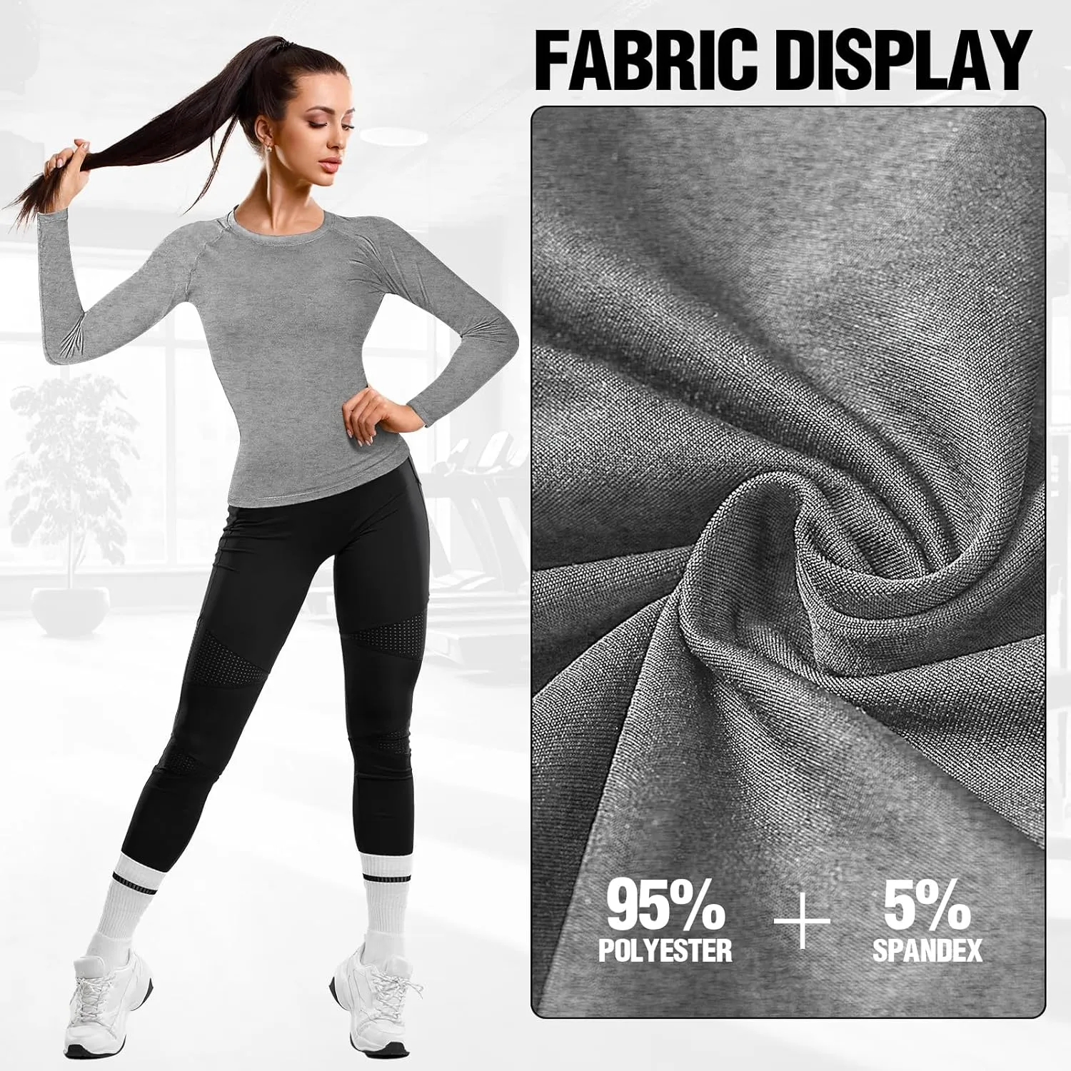 Coume 4 Pack Women's Compression Long Sleeve Shirts Crew Neck Workout Tops Quick Dry Gym Running Athletic Sports Underscrubs