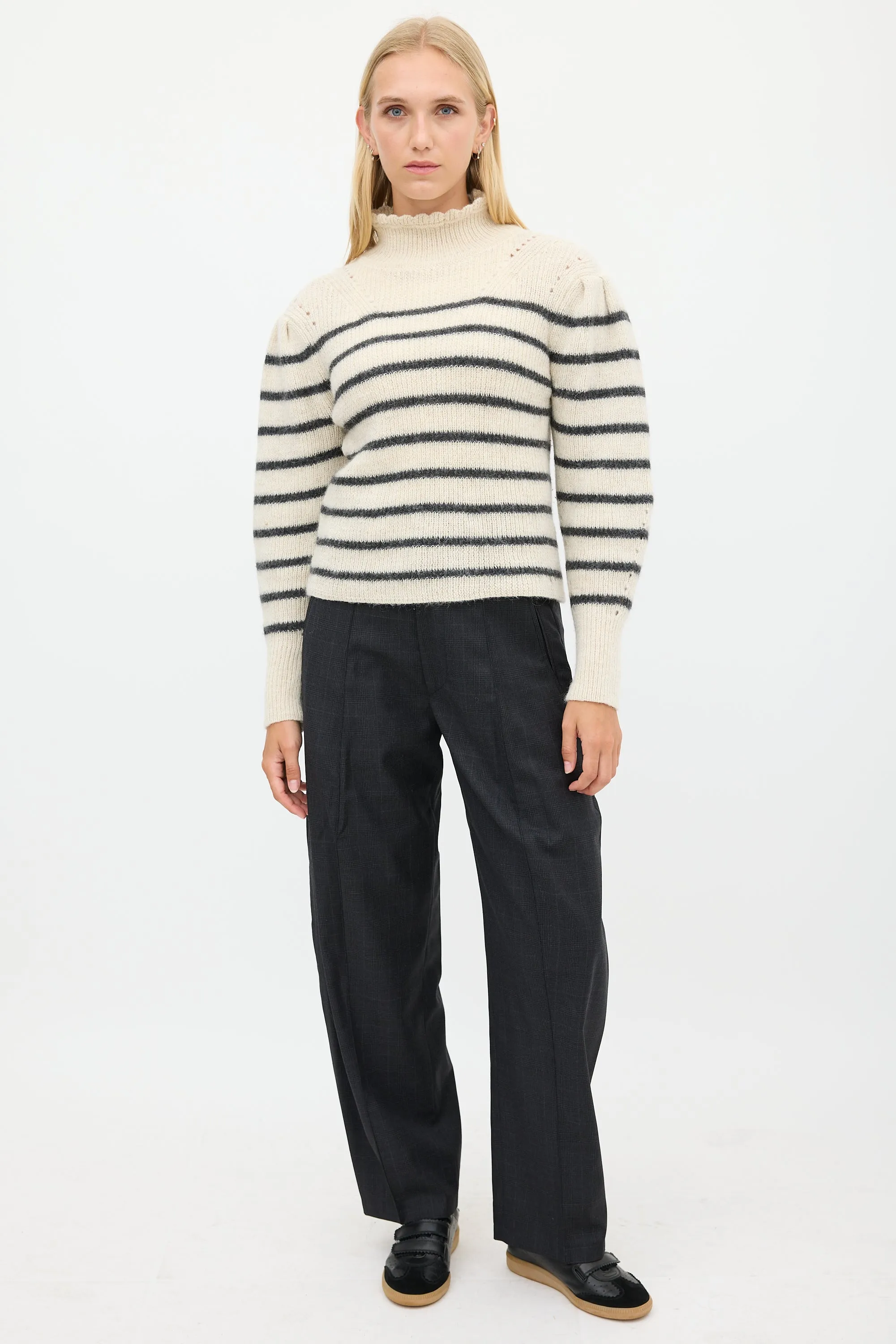 Cream & Black Wool Striped Sweater
