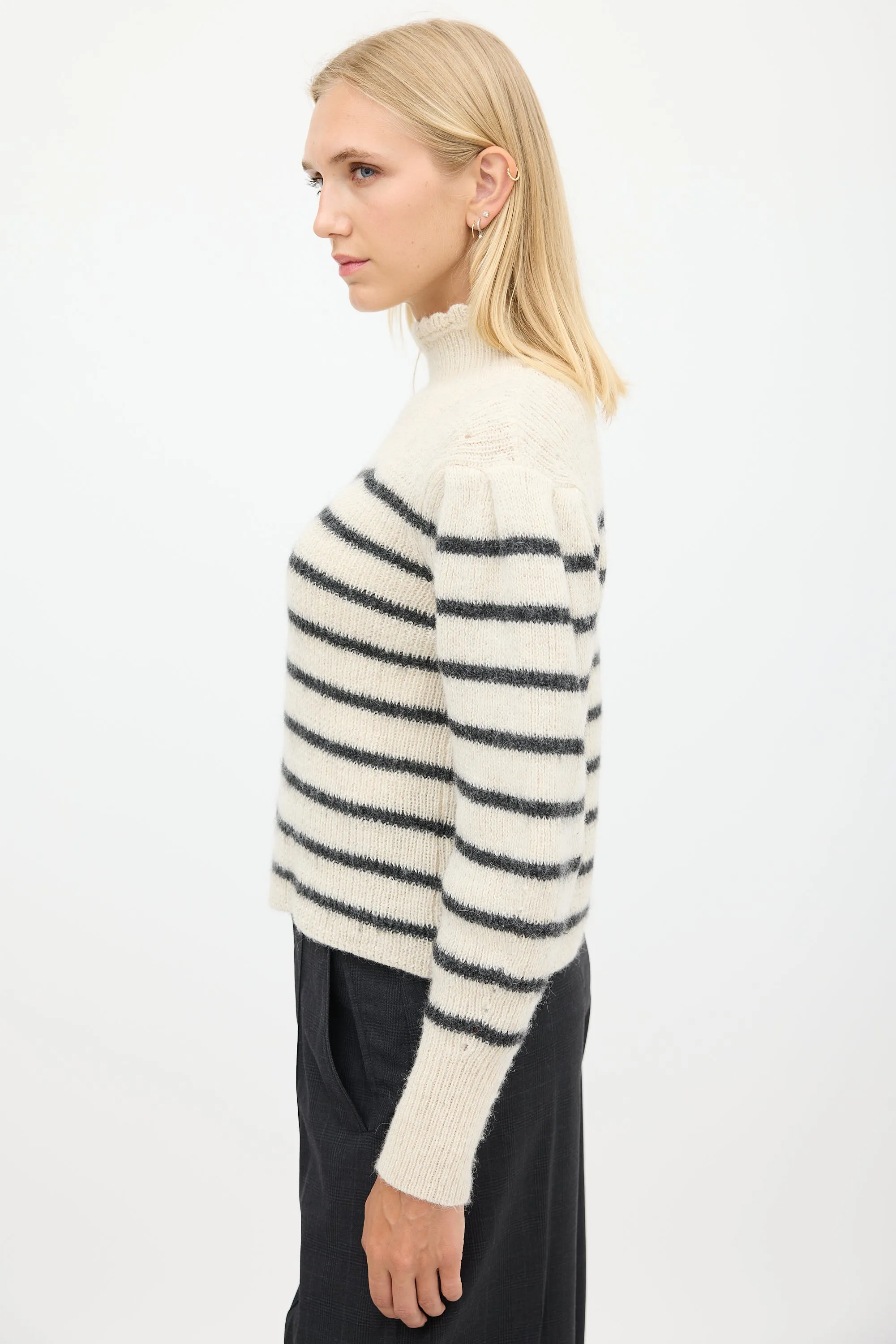 Cream & Black Wool Striped Sweater