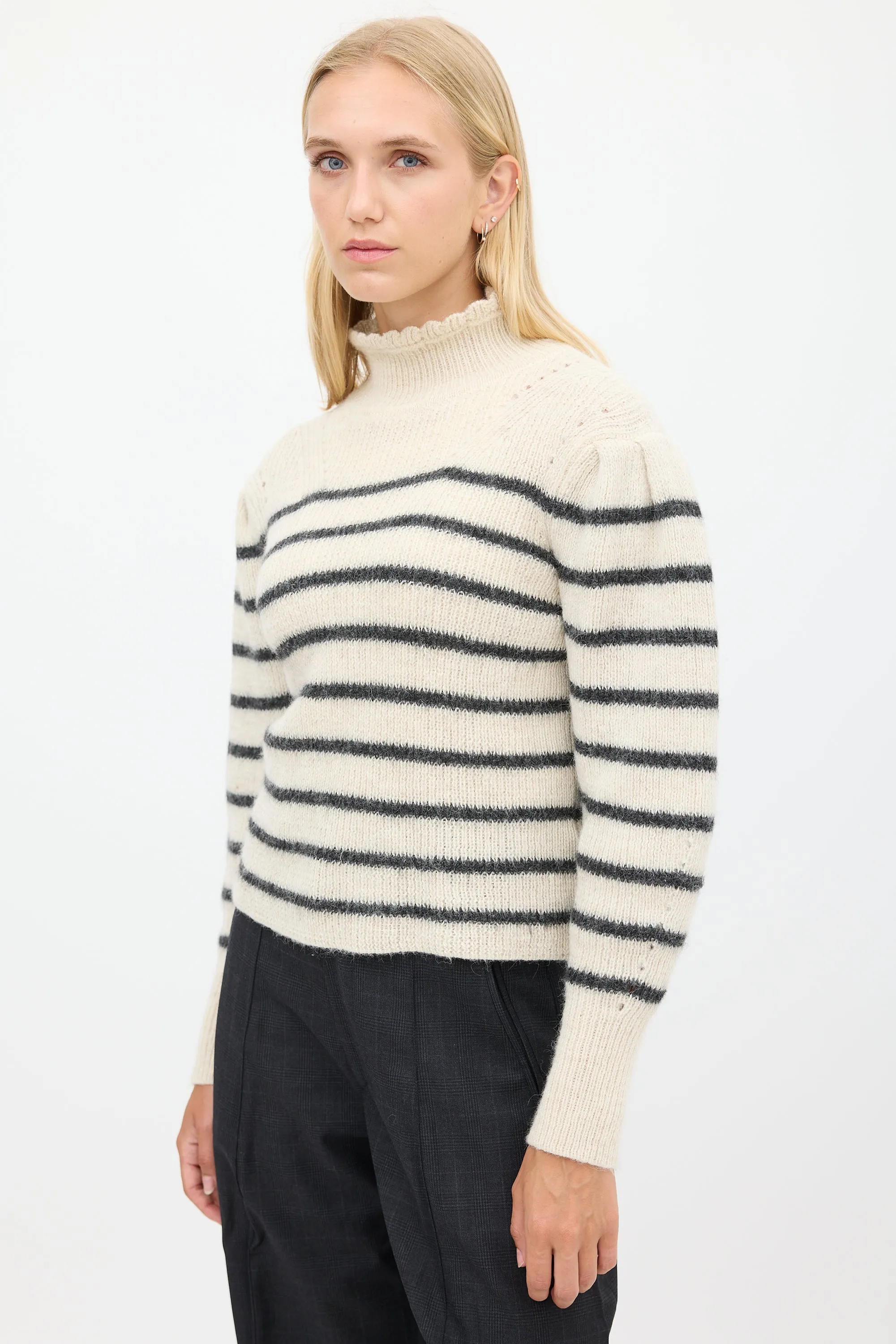 Cream & Black Wool Striped Sweater