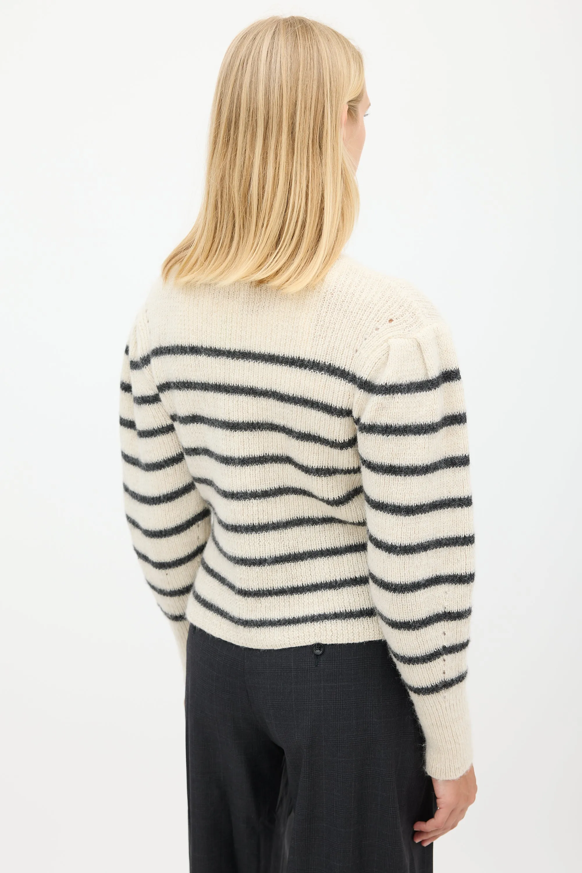 Cream & Black Wool Striped Sweater