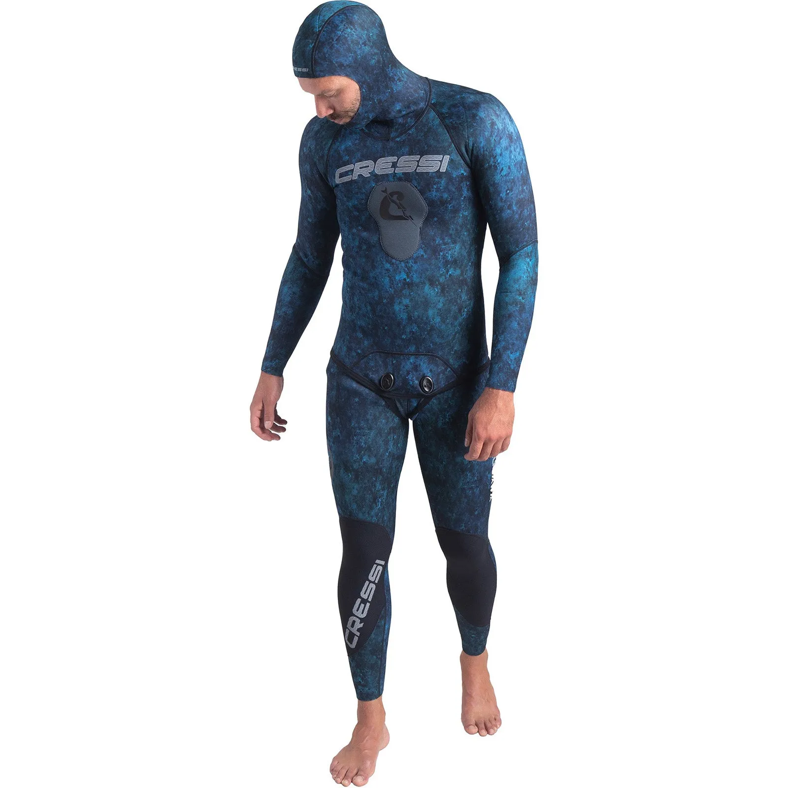 Cressi 3.5mm Tokugawa Open Cell Hooded Two Piece Wetsuit Blue Camo