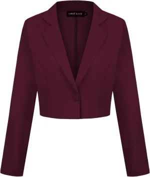 Cropped Blazer for Women Long Sleeve Notch Lapel Button Front Blazers Casual Work Office Cardigan Suit Jacket