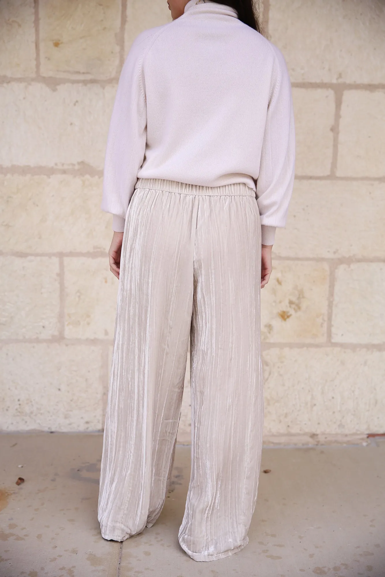 Crushed Velvet Wide-Leg Pant