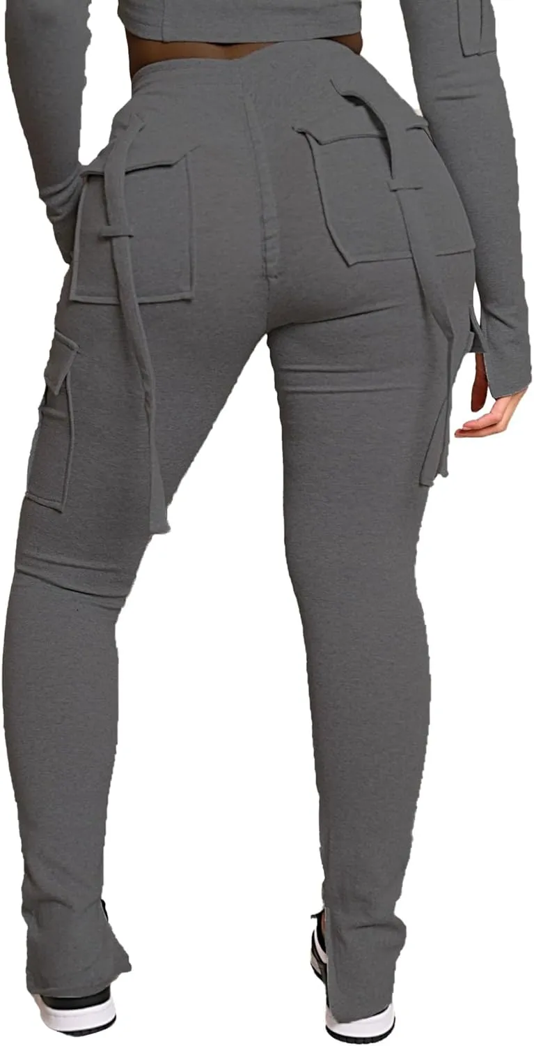 DINGANG Women'sDrawstring CargoSweatpants with Pockets, Stretchy Casual Joggers Lounge Leggings