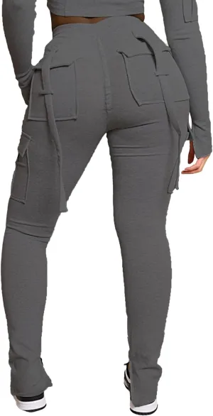 DINGANG Women'sDrawstring CargoSweatpants with Pockets, Stretchy Casual Joggers Lounge Leggings