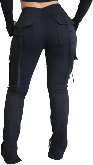 DINGANG Women'sDrawstring CargoSweatpants with Pockets, Stretchy Casual Joggers Lounge Leggings
