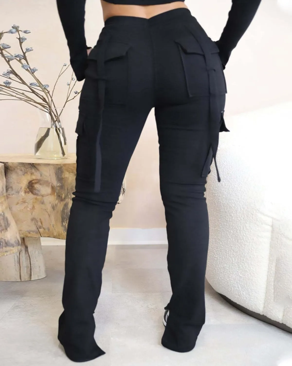 DINGANG Women'sDrawstring CargoSweatpants with Pockets, Stretchy Casual Joggers Lounge Leggings