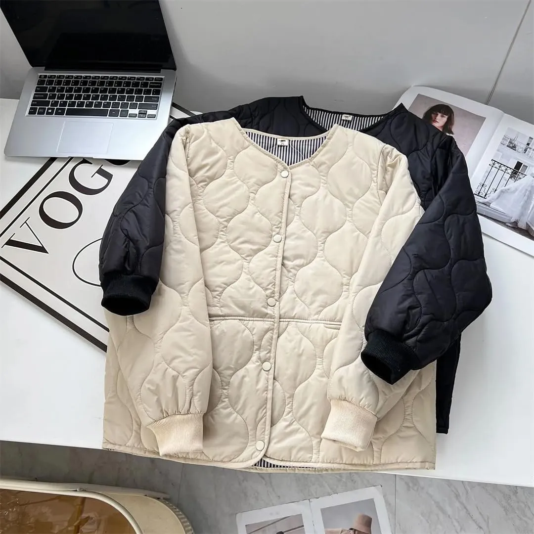 Fall/Winter Thin Solid Color Cotton-Padded Parka Women's Warm Coat