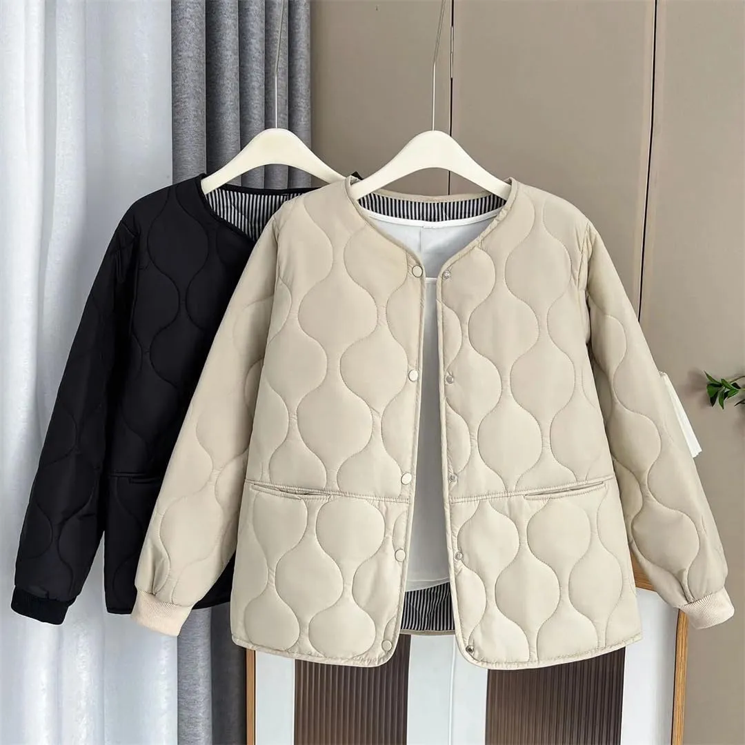 Fall/Winter Thin Solid Color Cotton-Padded Parka Women's Warm Coat