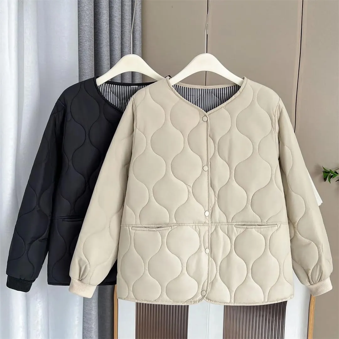 Fall/Winter Thin Solid Color Cotton-Padded Parka Women's Warm Coat