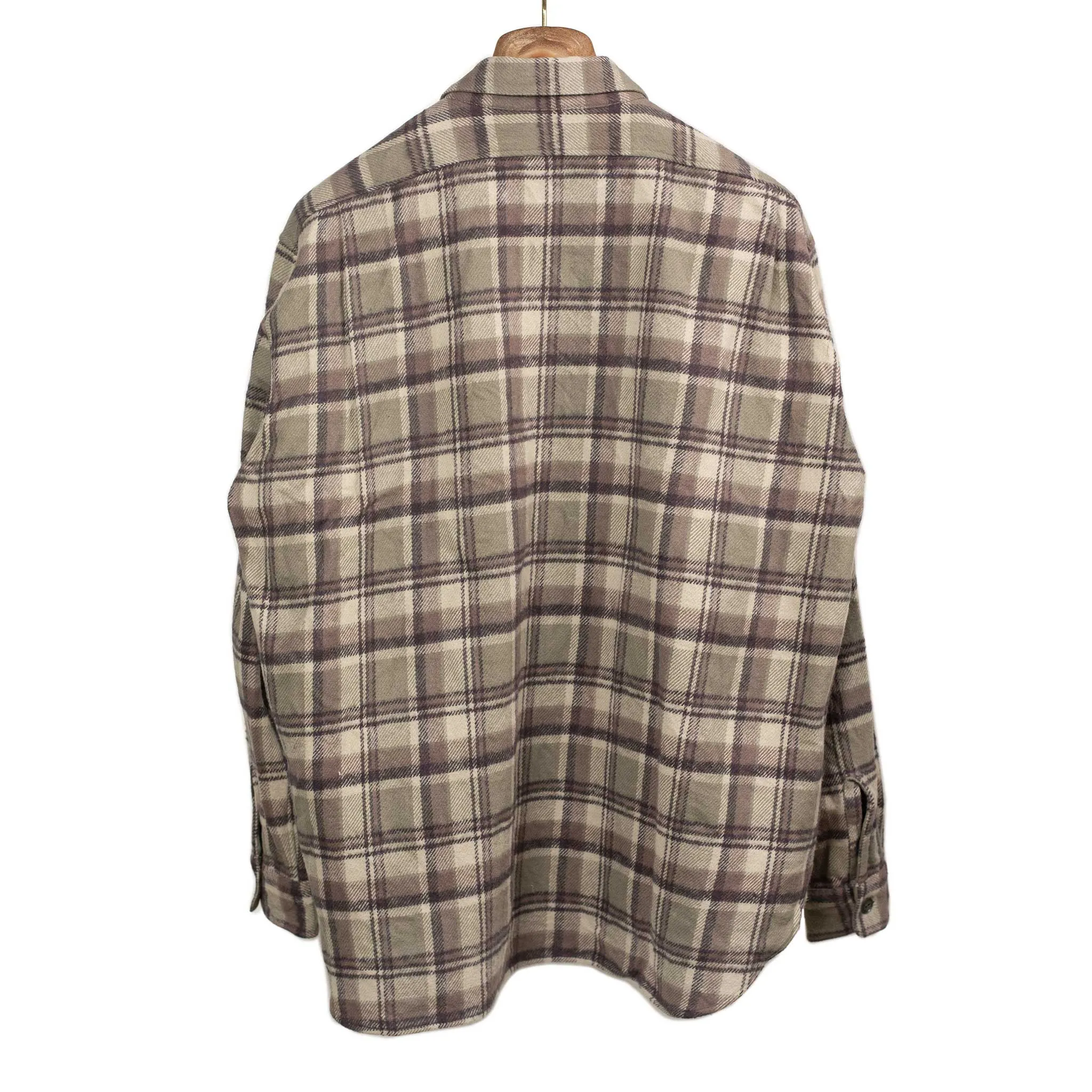 Fatigue shirt in heavy taupe and mauve plaid cotton flannel