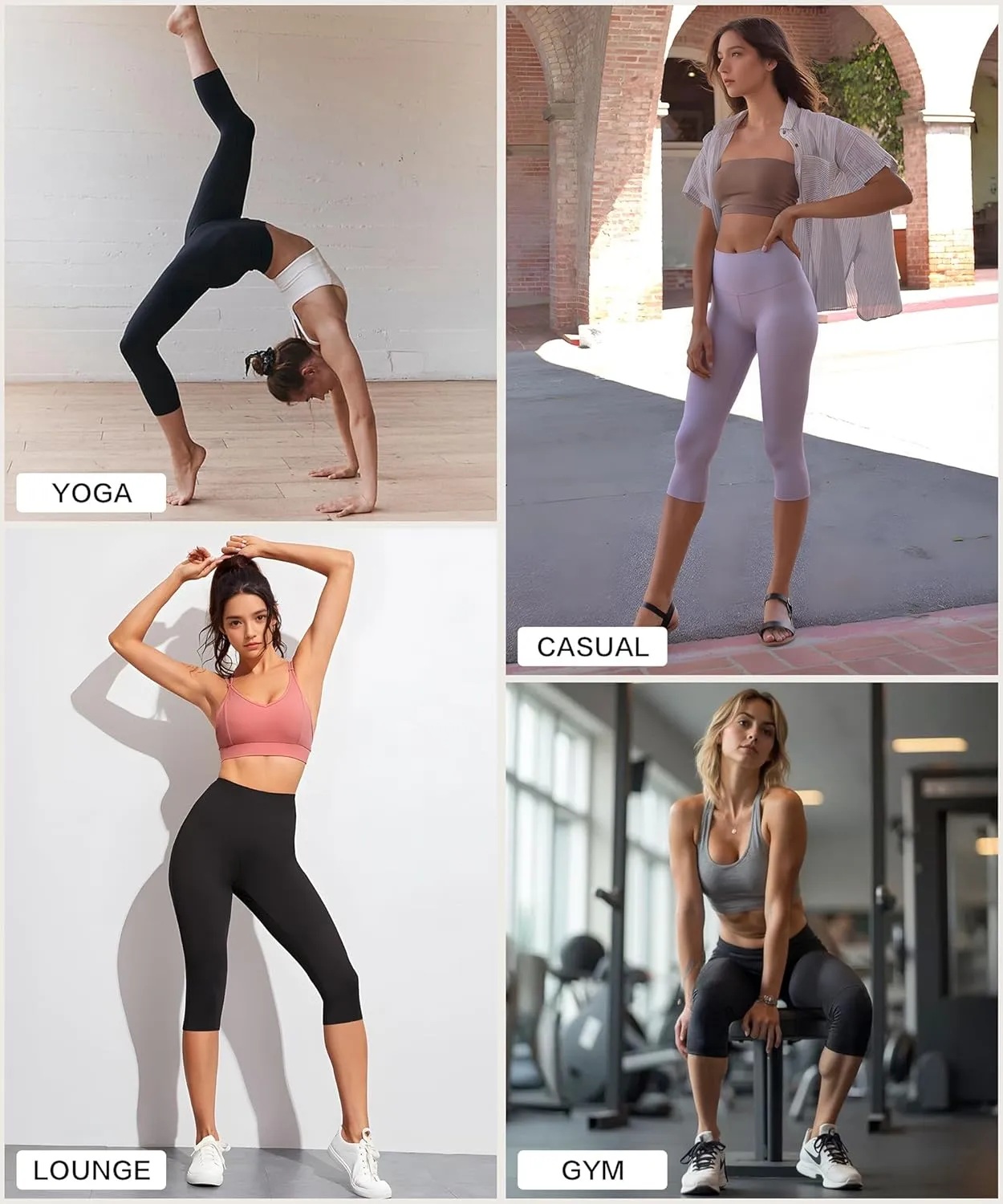 FEYHAY 3 Pack Capri Leggings for Women - High Waisted Yoga Pants Buttery Soft Stretchy Workout Running Cycling