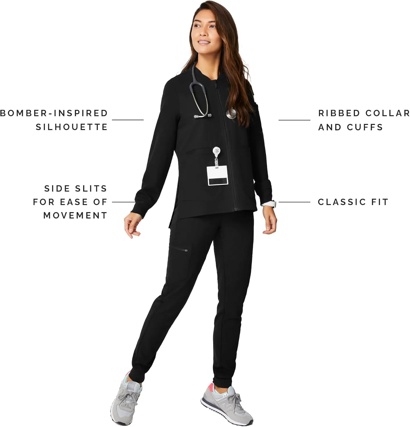 FIGS Bellery Scrub Jacket for Women  7 Pockets, Bomber-Inspired Fit, Ribbed Collar, 4-Way Stretch Womens Scrub Jacket
