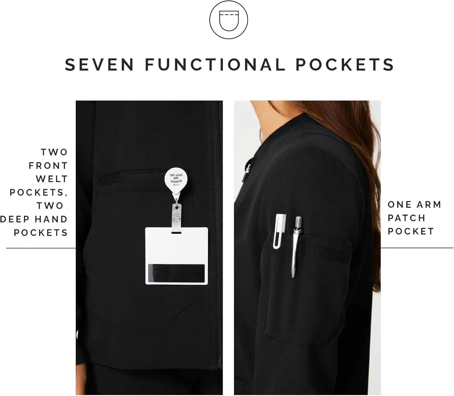 FIGS Bellery Scrub Jacket for Women  7 Pockets, Bomber-Inspired Fit, Ribbed Collar, 4-Way Stretch Womens Scrub Jacket
