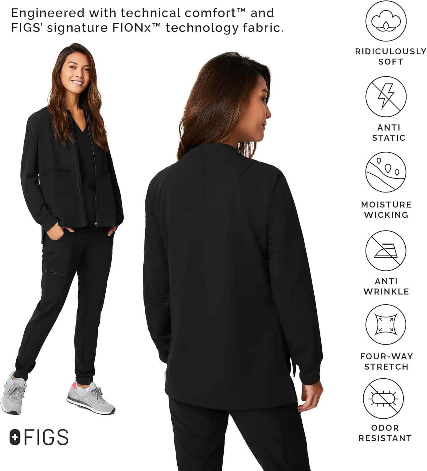 FIGS Bellery Scrub Jacket for Women  7 Pockets, Bomber-Inspired Fit, Ribbed Collar, 4-Way Stretch Womens Scrub Jacket