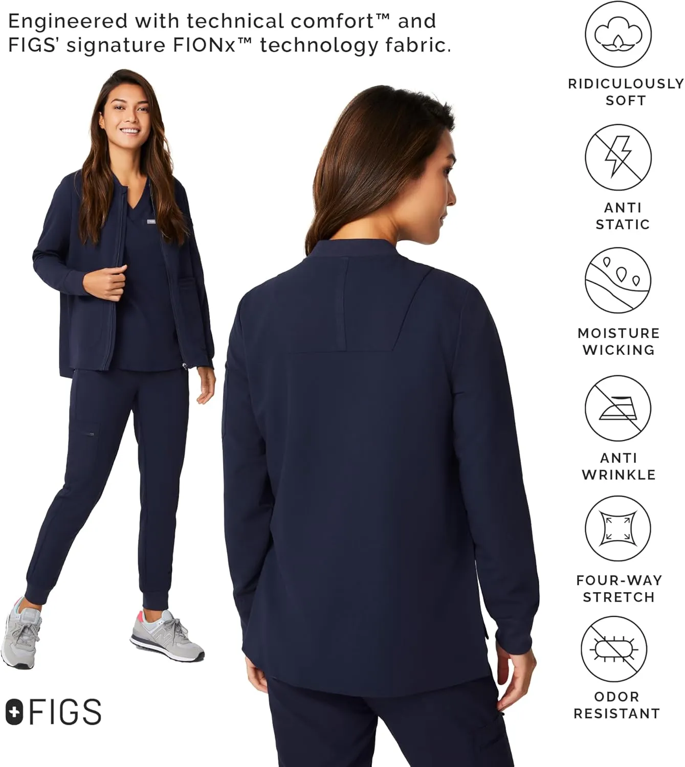 FIGS Bellery Scrub Jacket for Women  7 Pockets, Bomber-Inspired Fit, Ribbed Collar, 4-Way Stretch Womens Scrub Jacket