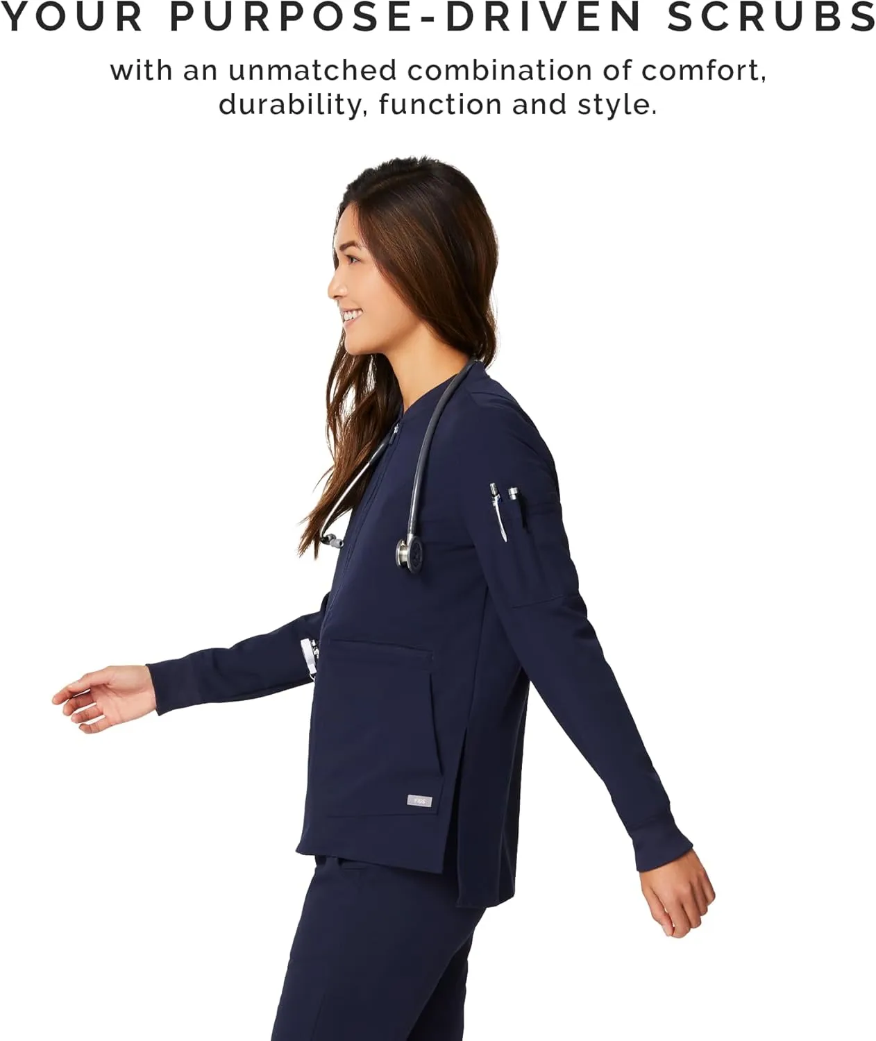 FIGS Bellery Scrub Jacket for Women  7 Pockets, Bomber-Inspired Fit, Ribbed Collar, 4-Way Stretch Womens Scrub Jacket
