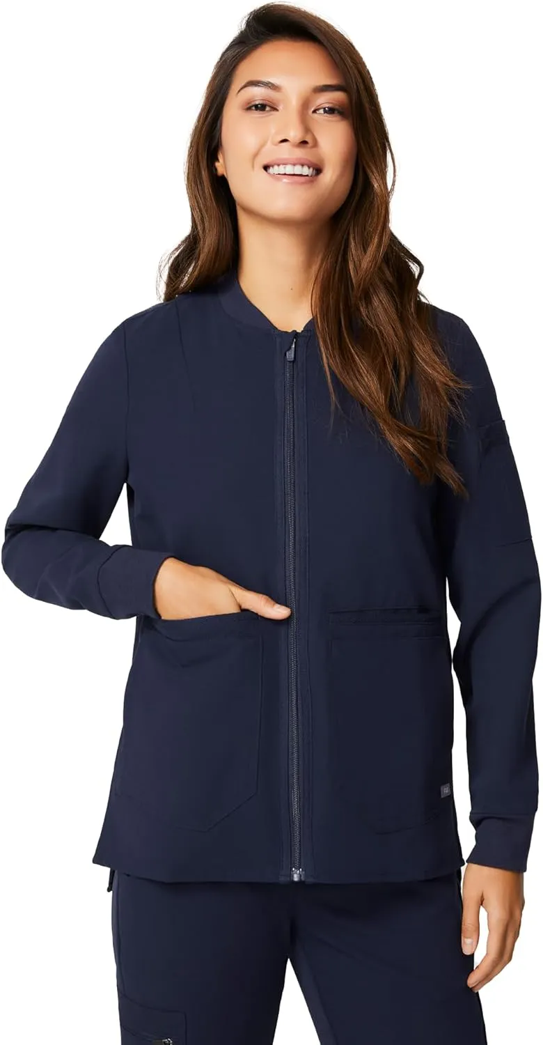 FIGS Bellery Scrub Jacket for Women  7 Pockets, Bomber-Inspired Fit, Ribbed Collar, 4-Way Stretch Womens Scrub Jacket