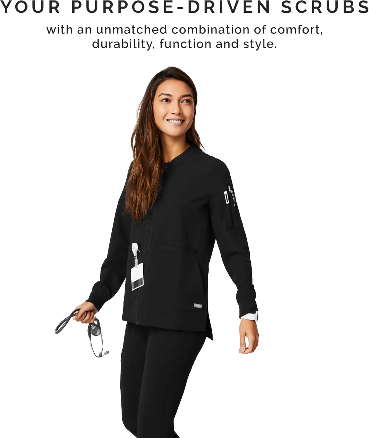 FIGS Bellery Scrub Jacket for Women  7 Pockets, Bomber-Inspired Fit, Ribbed Collar, 4-Way Stretch Womens Scrub Jacket