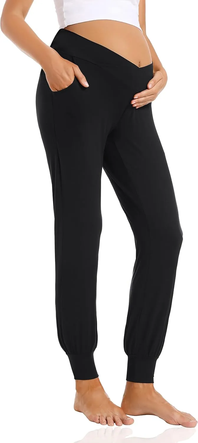 Foucome Women's Maternity Pants Comfy Lounge Workout Leggings Underbelly Stretchy Pregnancy Joggers Sweatpants