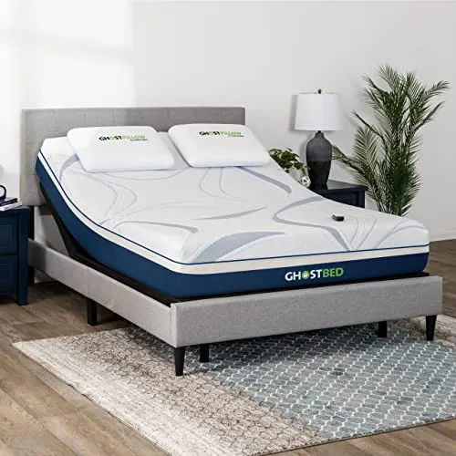 GhostBed Adjustable Bed Frame Power Base with Ultimate Cool Gel Memory Foam Mattress Bundle - Electric Bed Base with Lumbar Support - Zero Gravity and Massage Settings - Twin XL