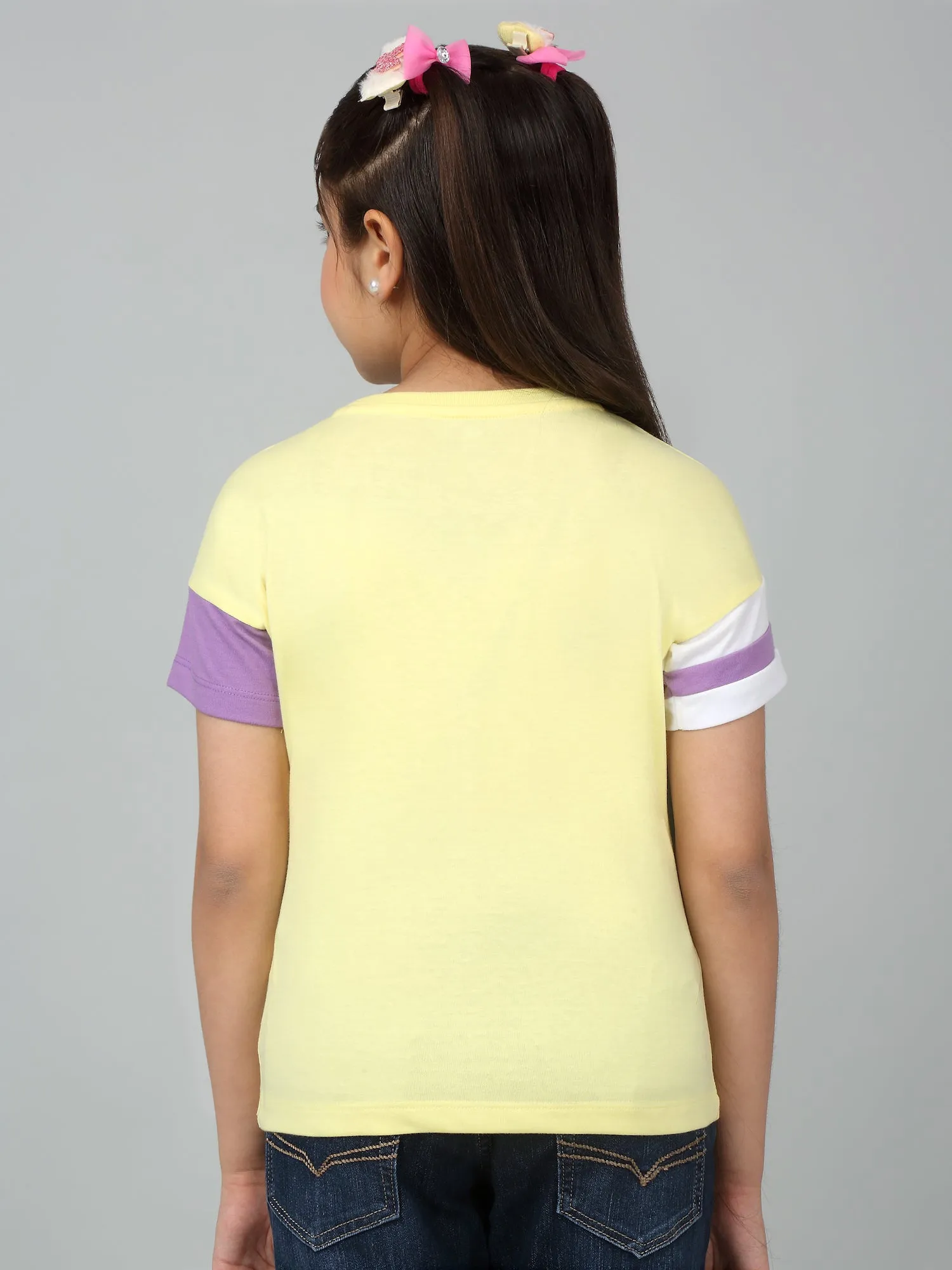 Girls Casual Yellow Extended Half Sleeves  T-Shirt