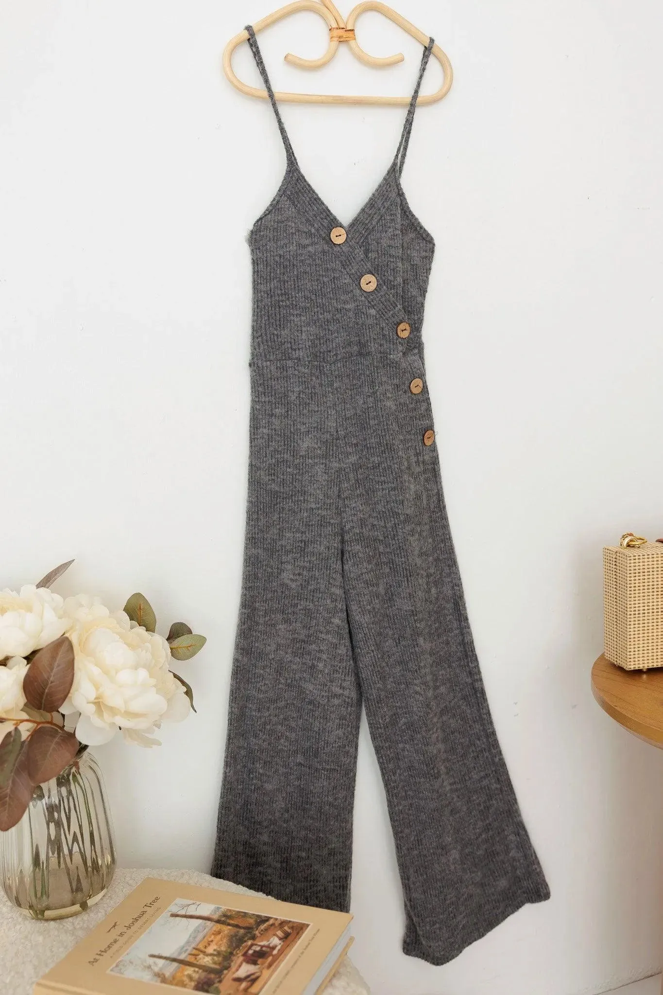 Girls Sleeveless Front Button Up Knit Jumpsuit