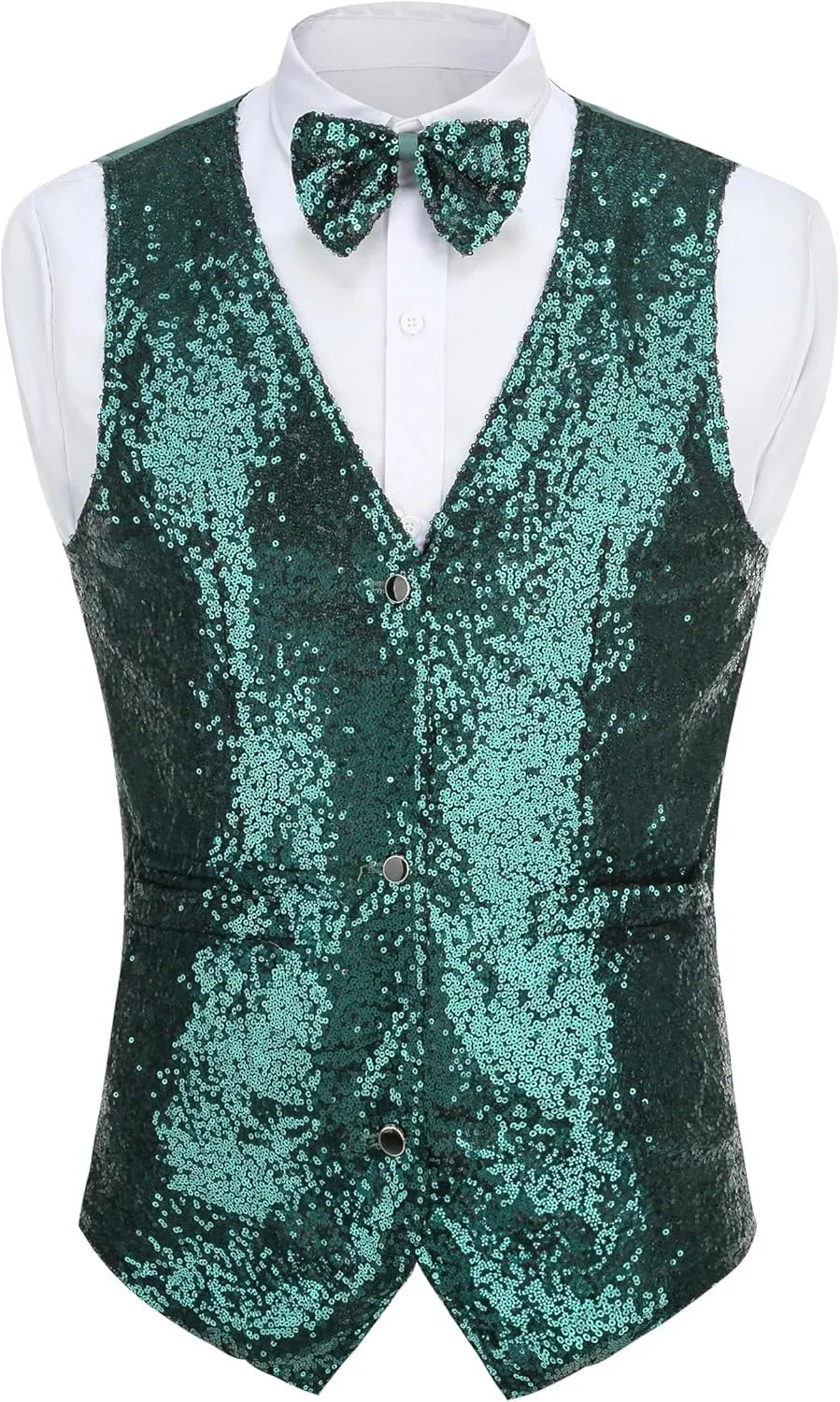 GRAJTCIN Mens Sequin Vest V-Neck Prom Vest Jacket Shiny Party Dress Suit Waistcoat Bowtie Set