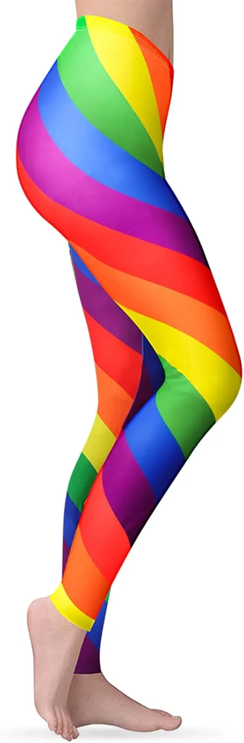 GRAJTCIN Women's Rainbow Striped Leggings Stretchy Workout Pants Ugly Christmas Leggings Halloween Party Cosplay Tights